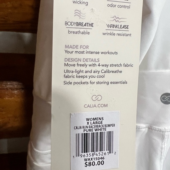 Calia Pure White Run Racerback‎ Romper - Picture 3 of 6